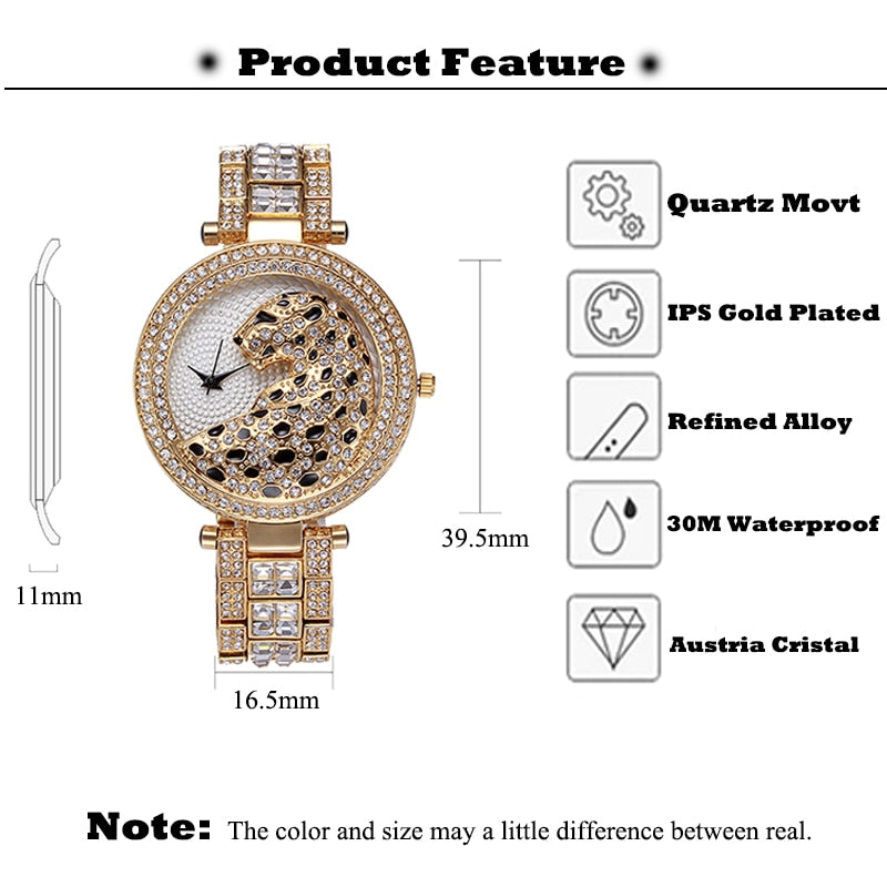 MISSFOX V227  Women Quartz Watch Fashion Bling Casual Ladies Watch Female Quartz Gold Watch Crystal Diamond Leopard For Women Clock - Korvel