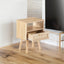 15.75" Rattan End table with drawer and solid wood legs Modern nightstand side table for living room natural - Korvel