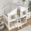 Twin over Twin House Bunk Bed with Roof , Window, Window Box, Door , with Safety Guardrails and Ladder,White - Korvel