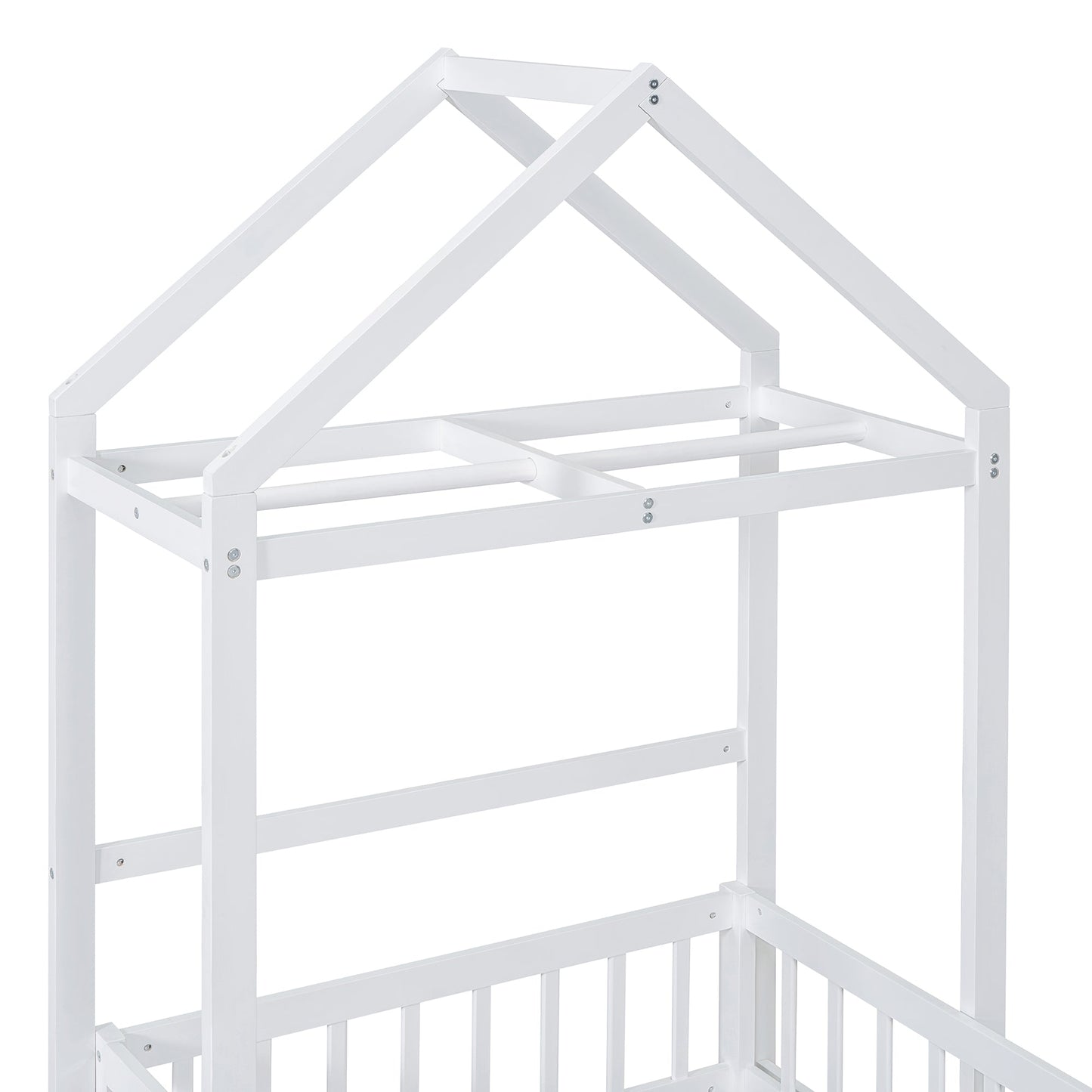 Wooden Twin Size Children's Bed with Detachable Headboard and Integrated Clothes Drying Rack, White - Korvel