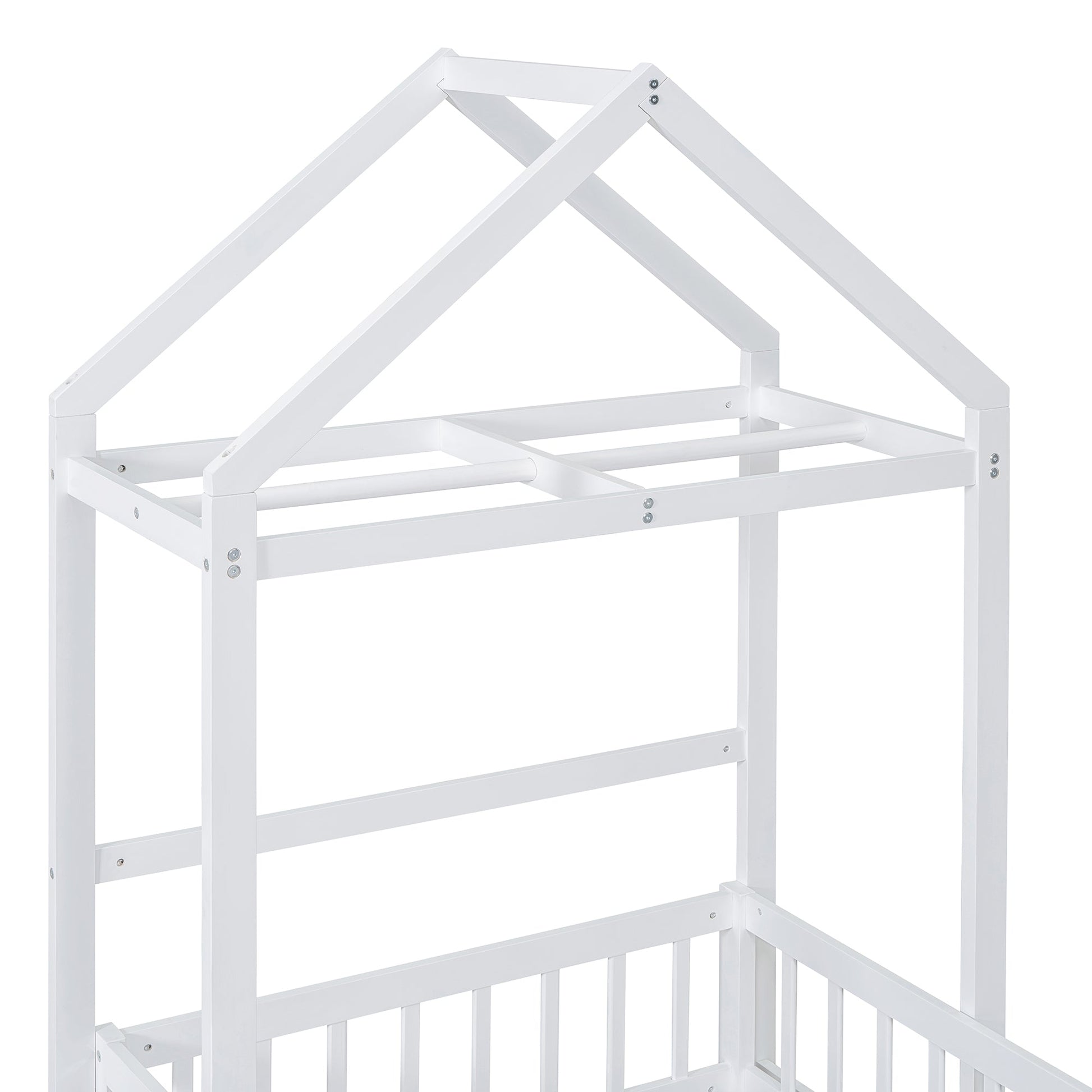 Wooden Twin Size Children's Bed with Detachable Headboard and Integrated Clothes Drying Rack, White - Korvel