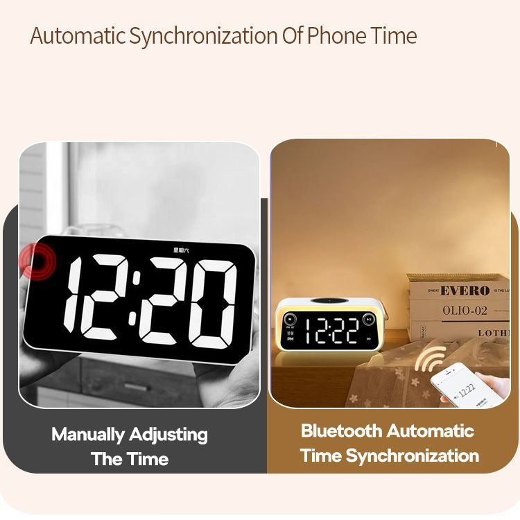 Reloj despertador Bluetooth premium con carga inalámbrica y termómetro