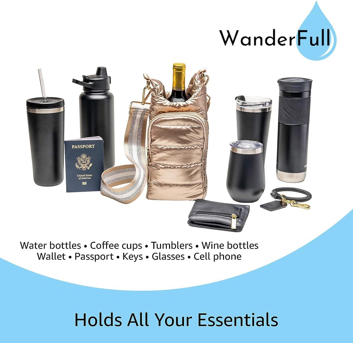 Winter outdoor down bottle cover portable fashion shoulder belt kettle bag hand-held oblique heat preservation cup sleeve - Korvel
