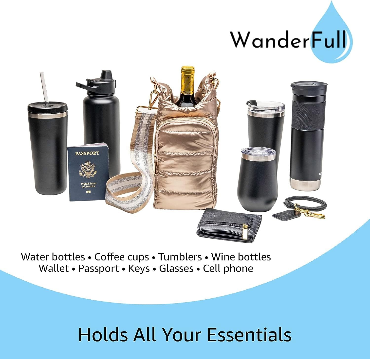Winter outdoor down bottle cover portable fashion shoulder belt kettle bag hand-held oblique heat preservation cup sleeve - Korvel