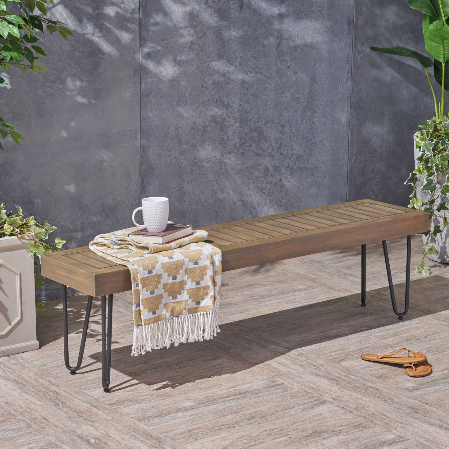 Jane Industrial Wood and Metal Dining Bench