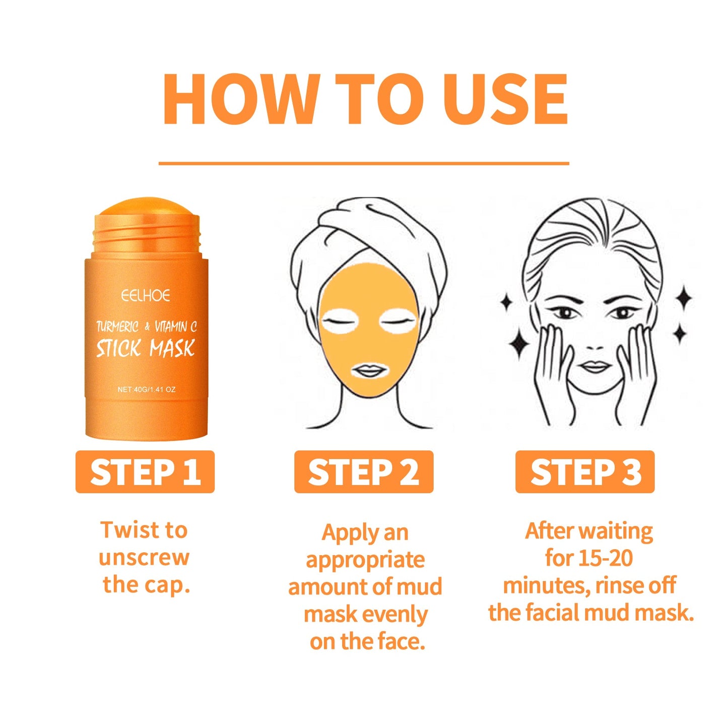 Ginger Yellow Mud Facial Mask Stick, Acne Removing Pore Shrinking Cleaning Solid Facial Mask - Korvel