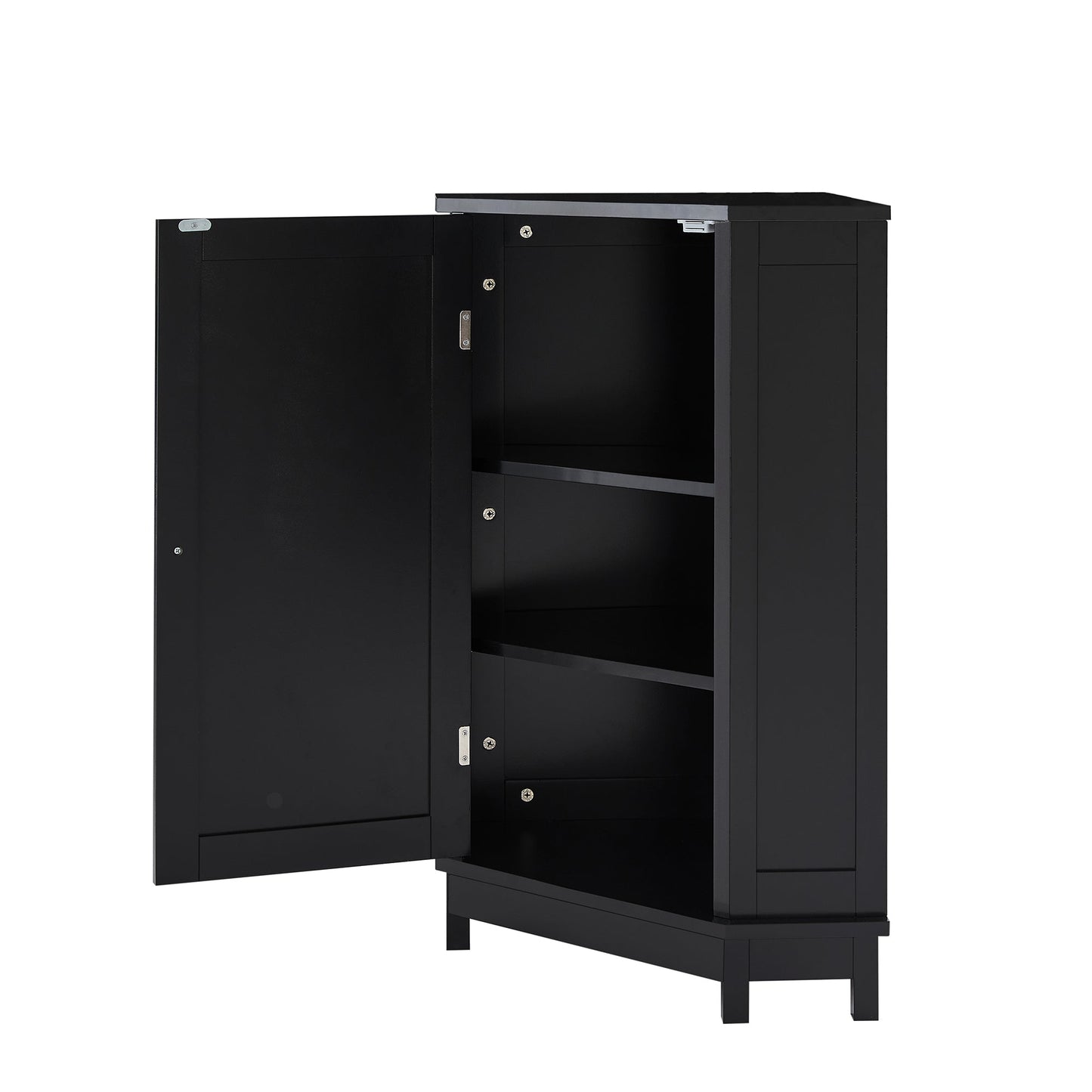 Black Bathroom Cabinet Triangle Corner Storage Cabinet with Adjustable Shelf Modern Style MDF Board - Korvel