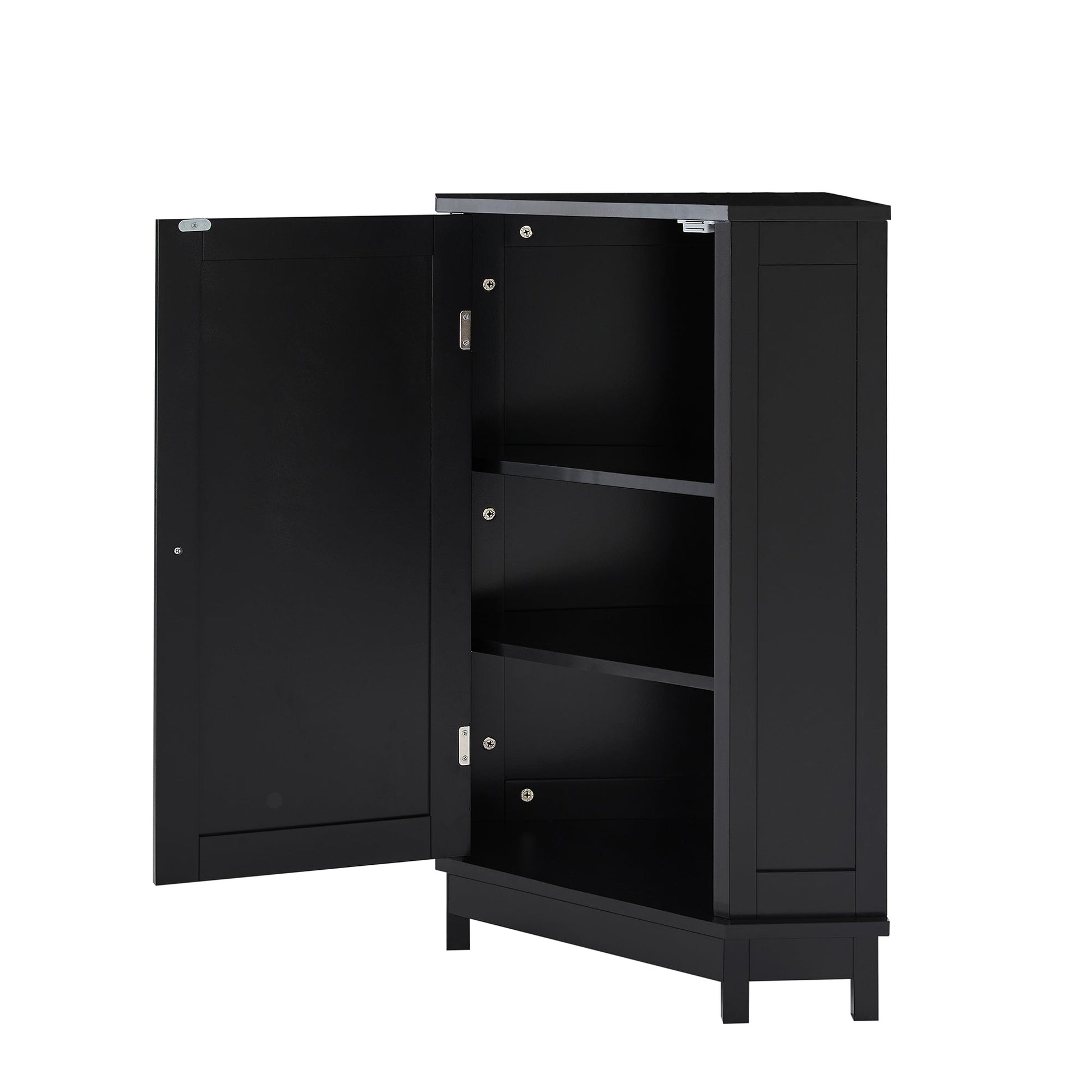 Black Bathroom Cabinet Triangle Corner Storage Cabinet with Adjustable Shelf Modern Style MDF Board - Korvel