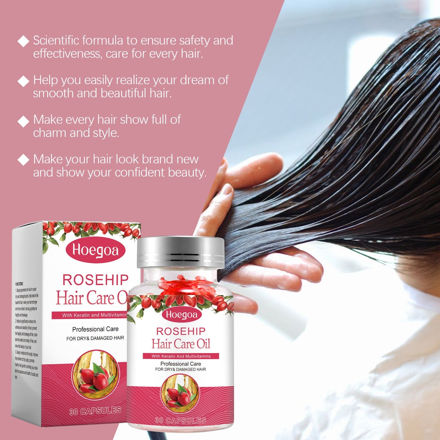 Rose Hip Oil Hair Care Capsule Scalp Massage Dry Hair Smooth Moisturizing Soft Hair Care Capsule - Korvel