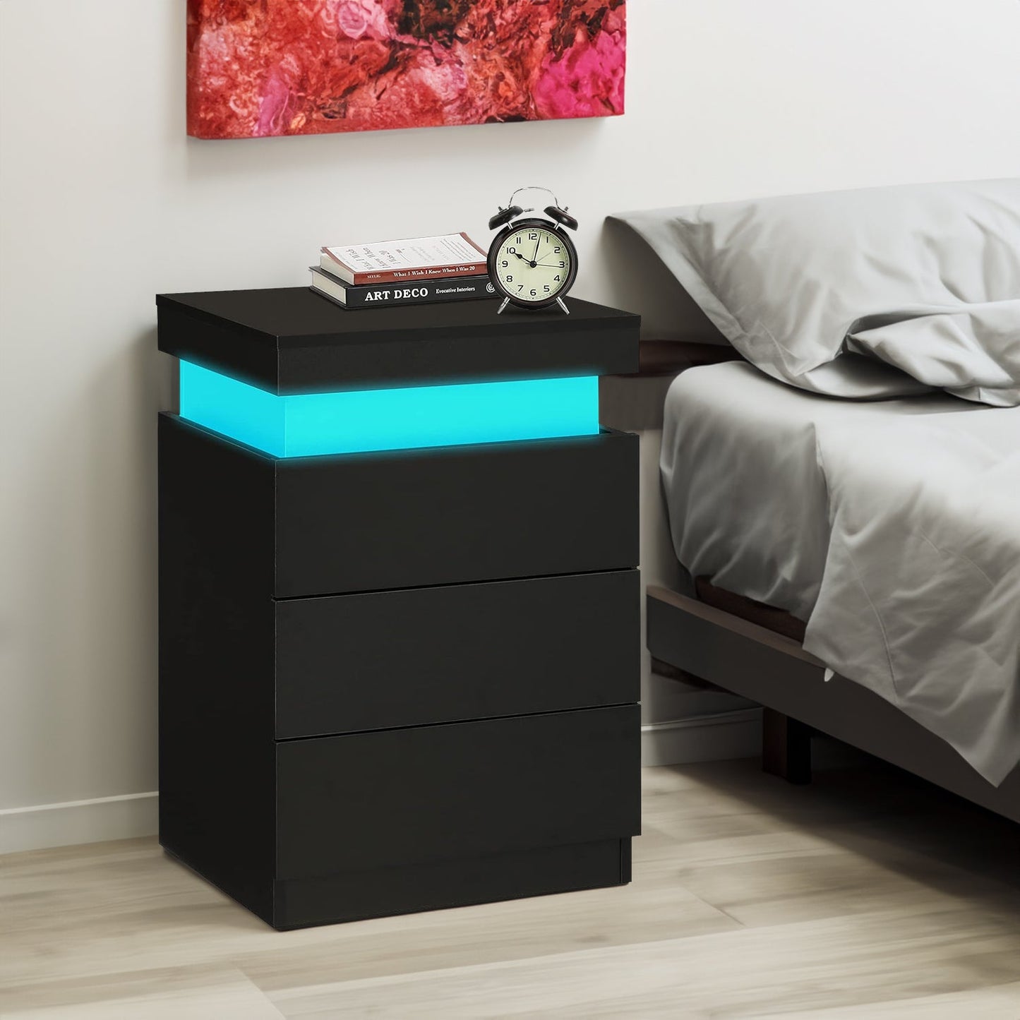 Modern LED Black Nightstand with Multi-Colour Lighting