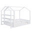 Full Size Wood House Bed with Fence and Detachable Storage Shelves, White - Korvel