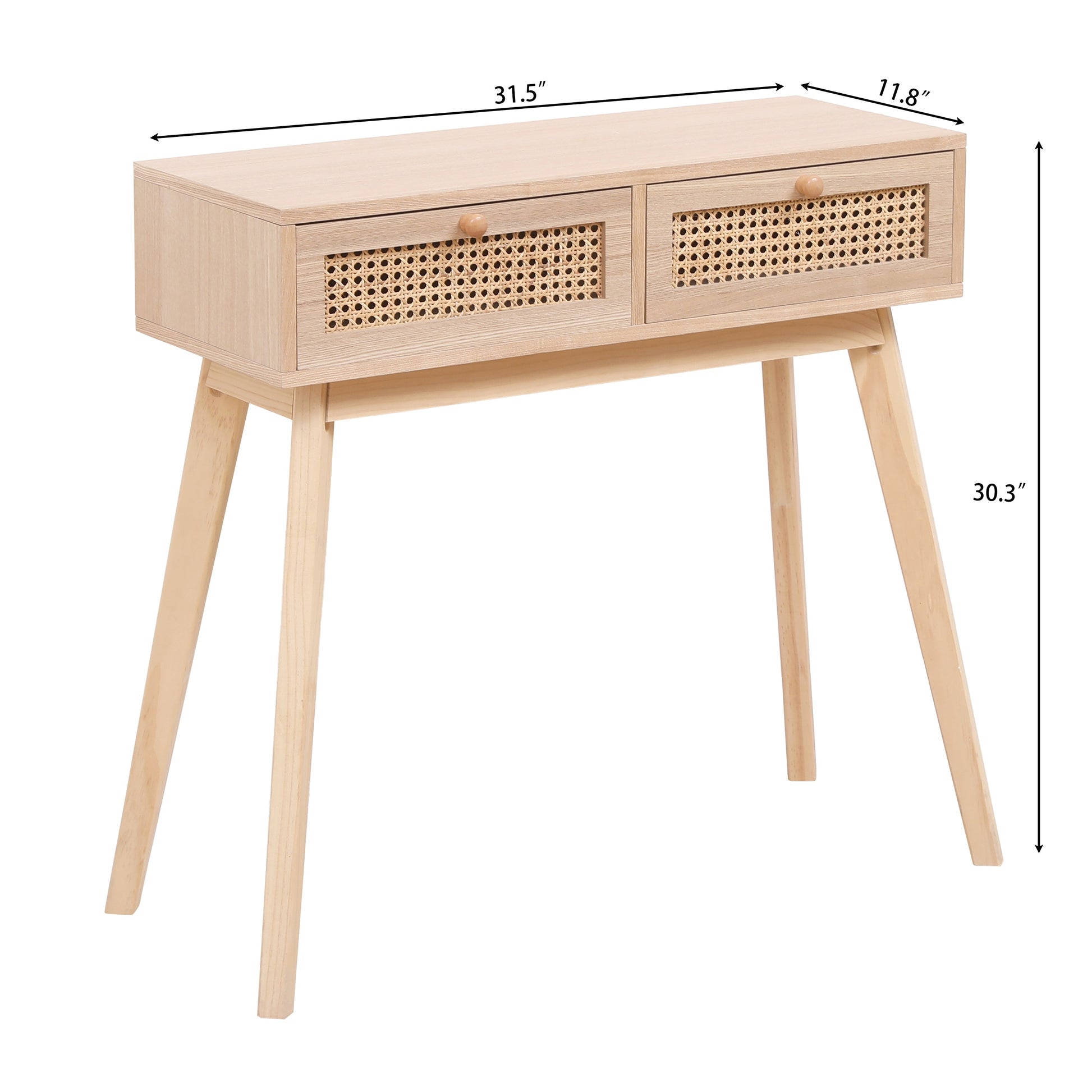 Side table with two real rattan drawers, solid wood table legs can be used in the dining room living room,bedroom - Korvel