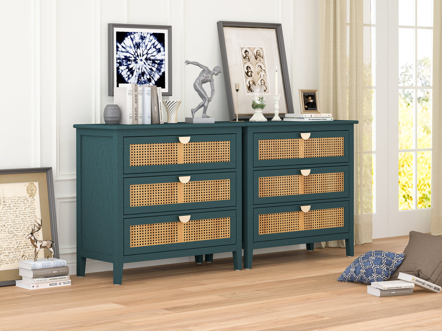 3 Drawer Cabinet Natural rattan American Furniture Suitable for bedroom living room study - Korvel