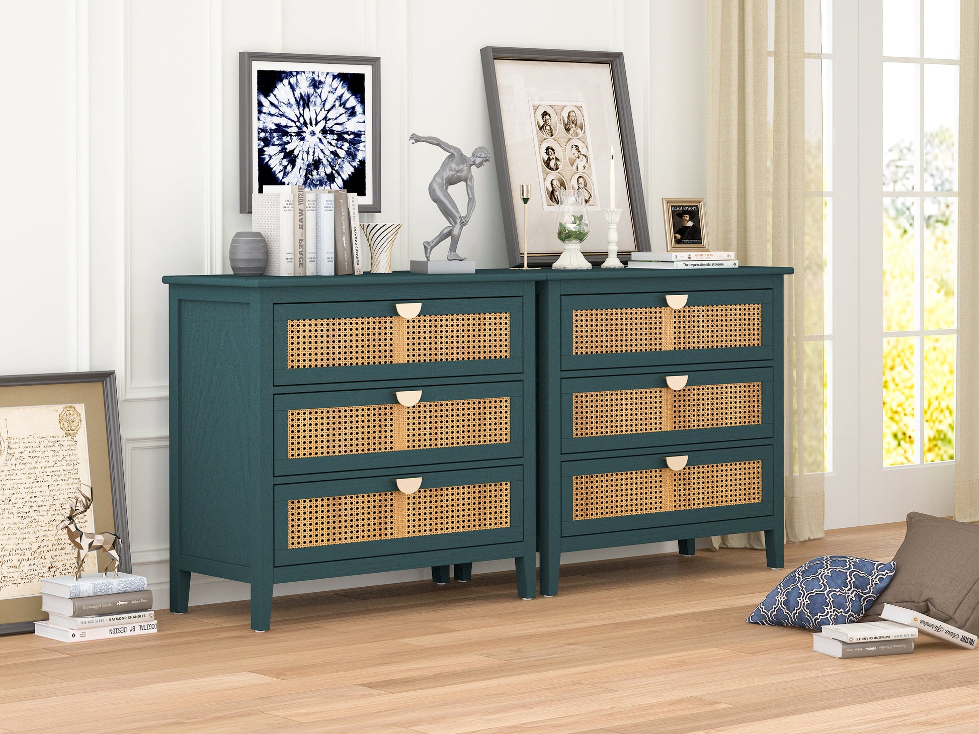 3 Drawer Cabinet Natural rattan American Furniture Suitable for bedroom living room study - Korvel