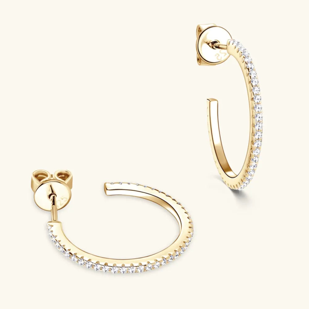 Boucles d'oreilles C-Hoop en argent sterling 925 avec moissanite incrusté