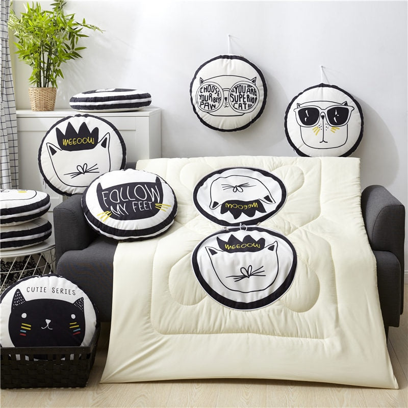 40cm Multifunction Cartoon Cool Cat Plush Round Portable Cushion Blanket Air Conditioning Quilt Throw Pillows for Car Sofa - Korvel