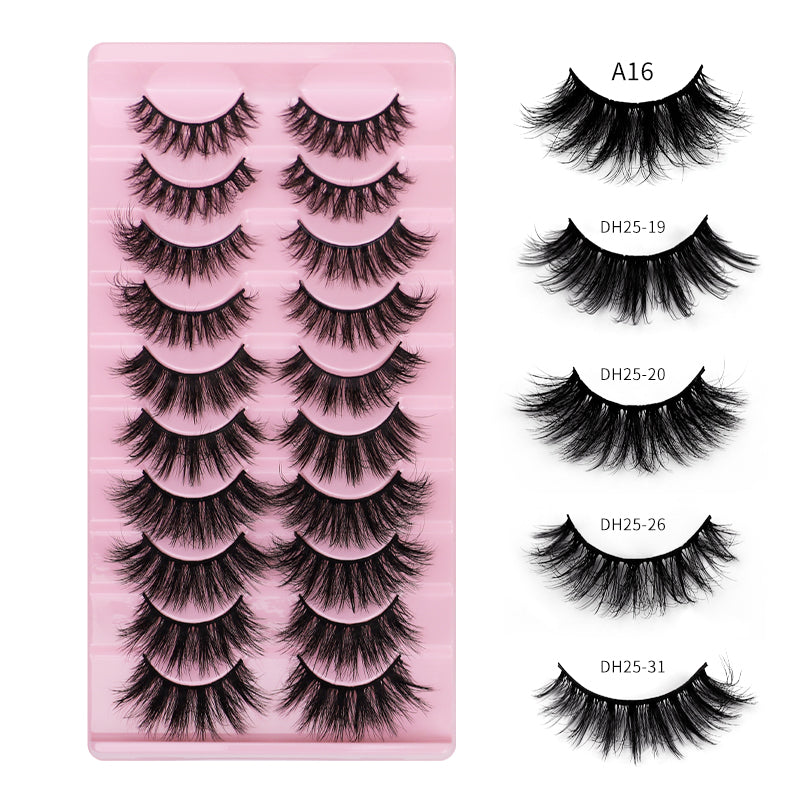 10 Pairs Of Messy Thick Imitation Mink Hair False Eyelashes 3D Stereo Realistic European And American Fried Hair False Eyelashes - Korvel