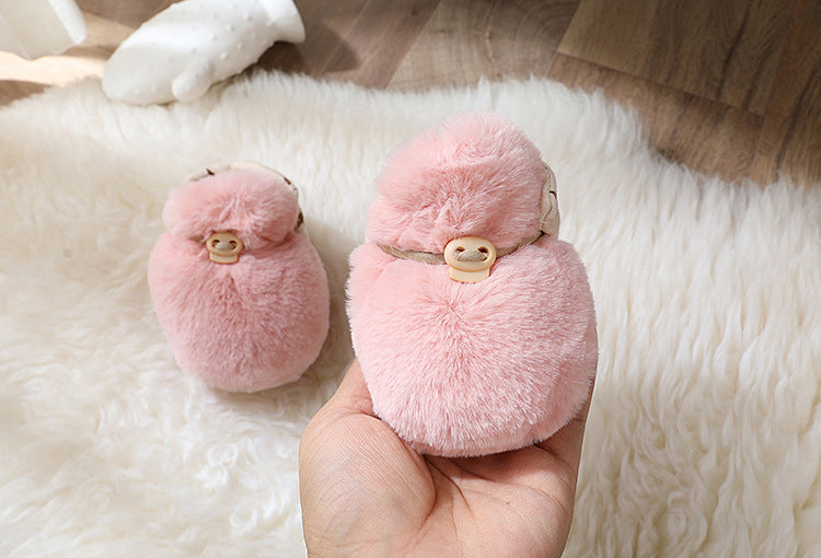 Newborn Plush Footwear Winter Thickened And Padded Infant Soft Bottom Step Front Shoes Warm Fur Baby Toddler Shoes - Korvel