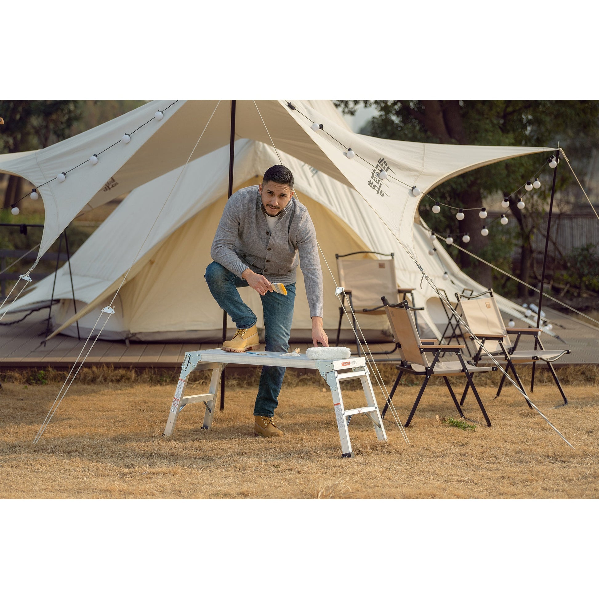 Work Platform Aluminum Portable Bench Folding Ladder ANSI Capacity 225 LBS 40" - Korvel