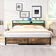 Industrial extra large bed frame with LED lights and 2 USB ports, extra large bed frame with storage space, rural brown color - Korvel