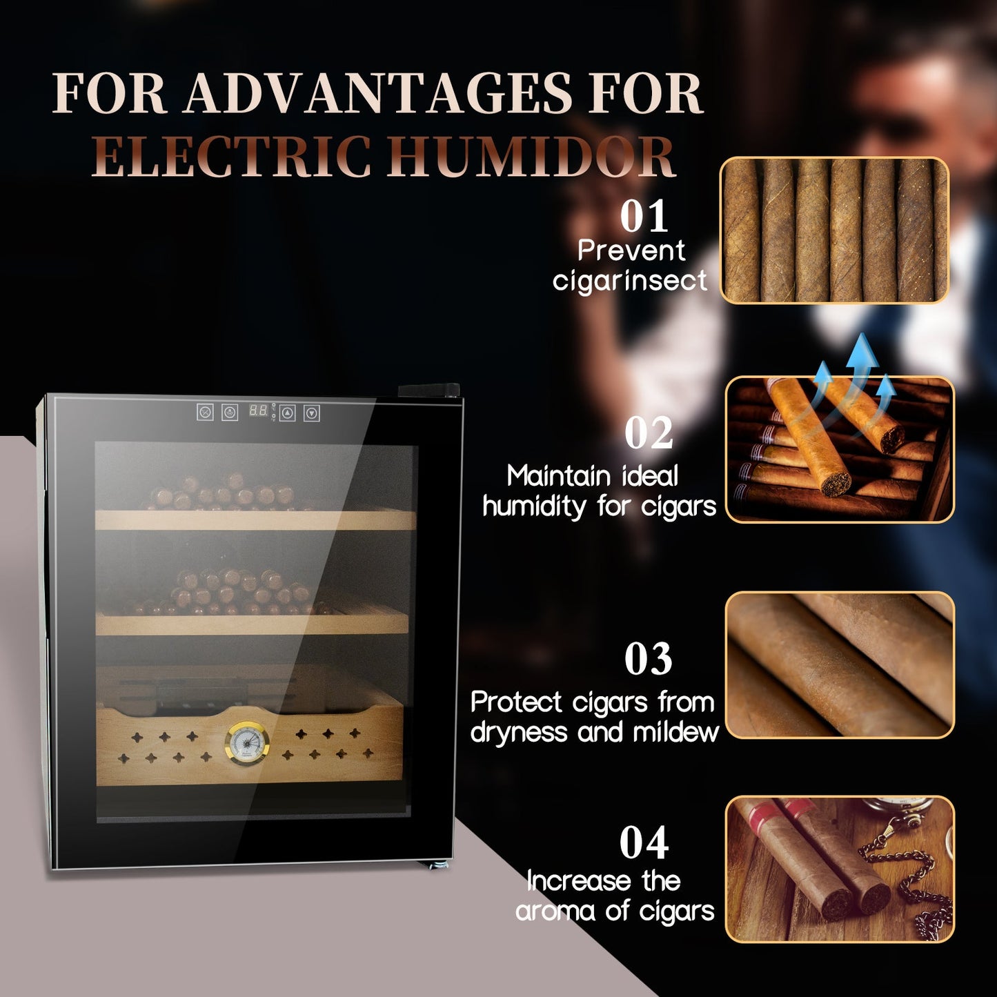 50L Electric Humidor, 300 Counts Capacity Cigar Humidor Humidifiers with Constant Temperature Controller - Korvel