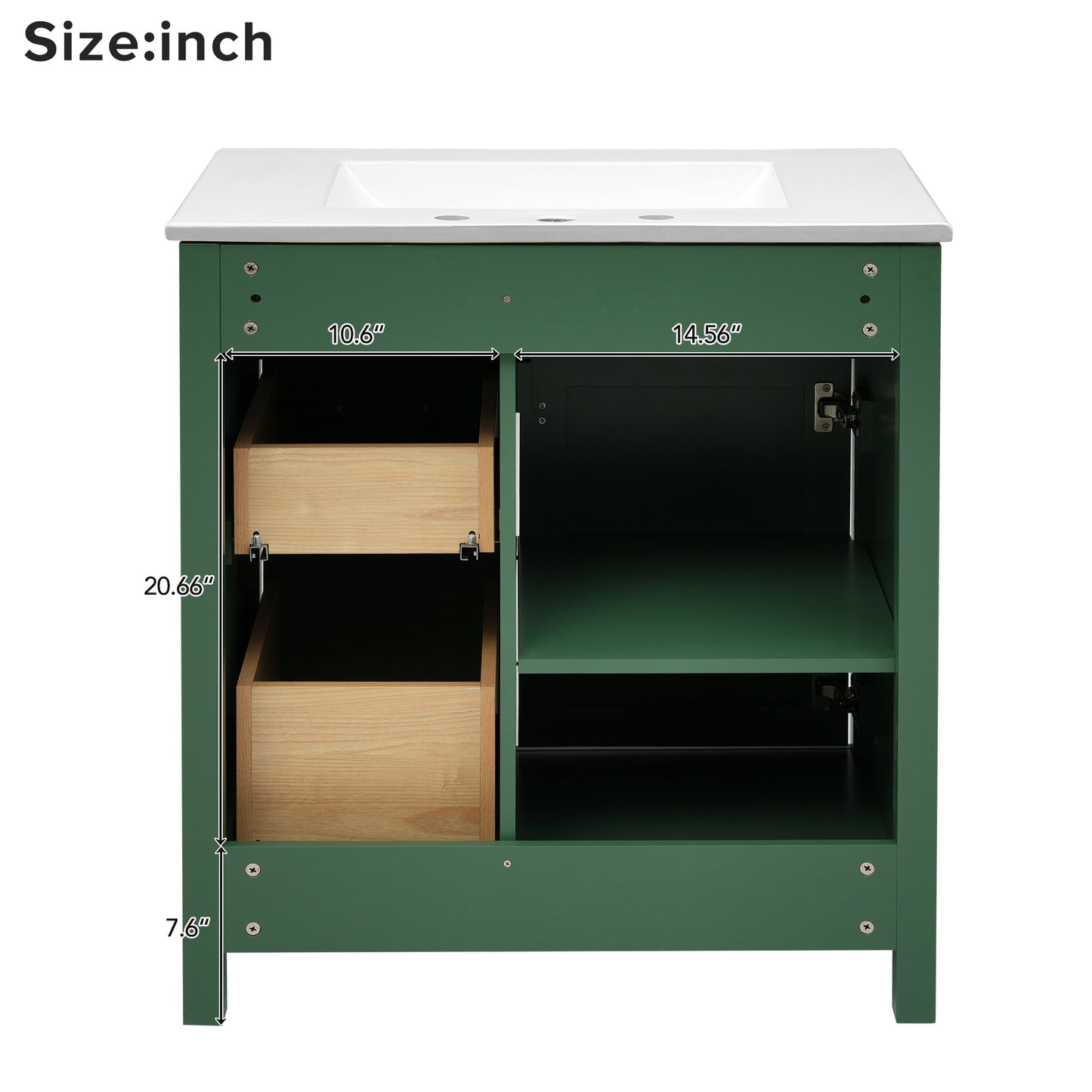 30-Inch Green Bathroom Vanity with Ceramic Sink