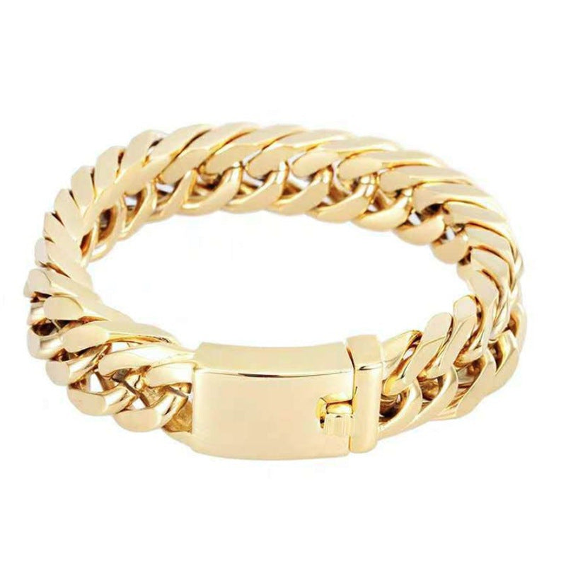 Fashionable 18K gold plated men's electroplated alloy double buckle bracelet - Korvel