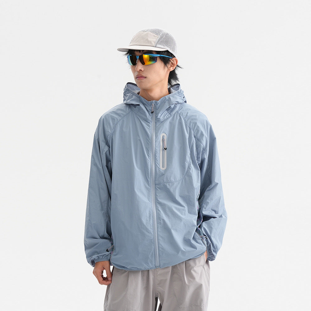 Camouflage Spliced Thin Hooded Sun Protection Clothing Men's Outdoor Sports Reflective Design Casual Jacket Trendy - Korvel