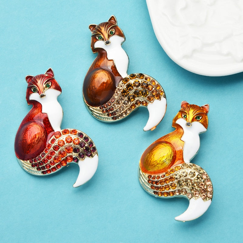 Wuli&baby Rhinestone Enamel Fox Brooches For Women Animal Party Causal Brooch Pins Gifts - Korvel