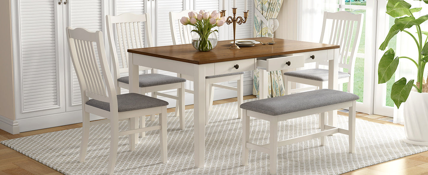 Conjunto de Mesa de Comedor de Madera de 6 Piezas TOPMAX de Estilo Mid-Century
