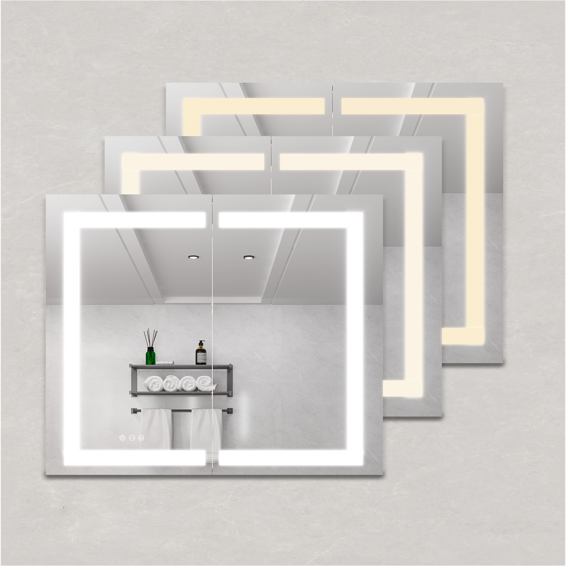 36 x 30 inch Medicine Cabinet with LED Vanity Mirror Anti-Fog  Recessed or Surface Mount Waterproof DimmableAluminum 3000K~6000K Lighted Double Door Bathroom Cabinet with Touch Switch - Korvel
