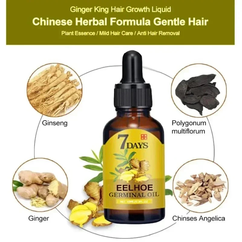 7 Day Fast Hair Growth Oil Ginger Growth Hair Treatment Anti Hair Loss Men Women Scalp Treatment Serum Products Beauty Product - Korvel