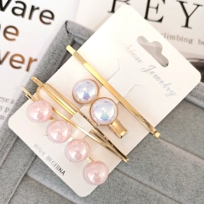 4PCS Colorful Bead Metal Hairpins for Women