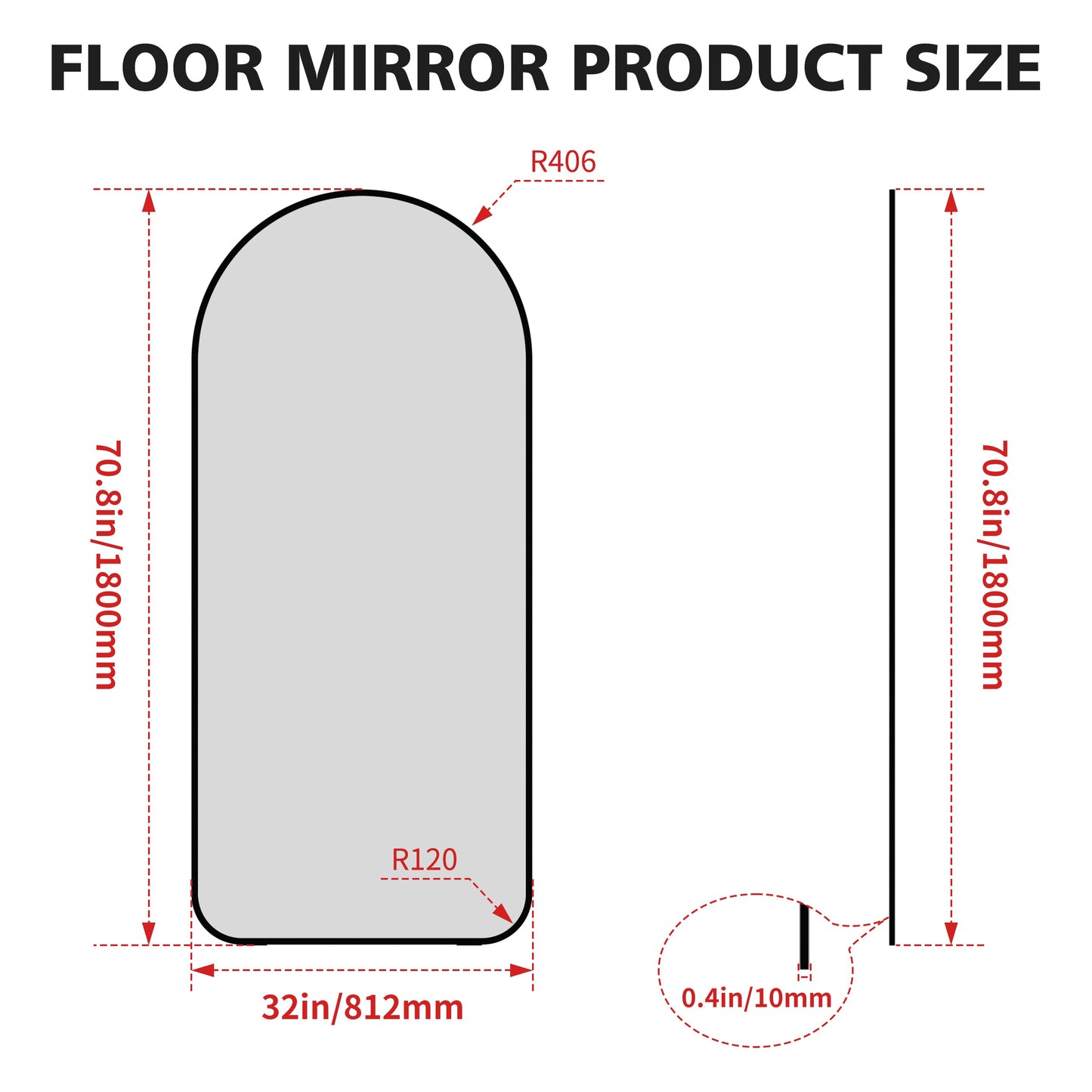 71" x 32" Oversized Full Body Mirror - Elegant Black Frame