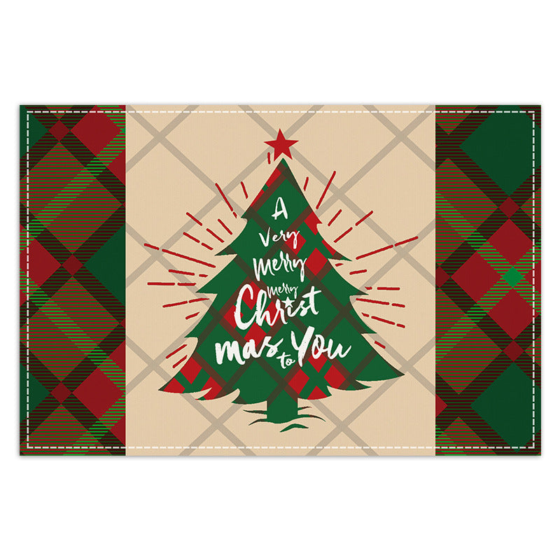 Christmas table mat with white linen snowman checkered print - Korvel