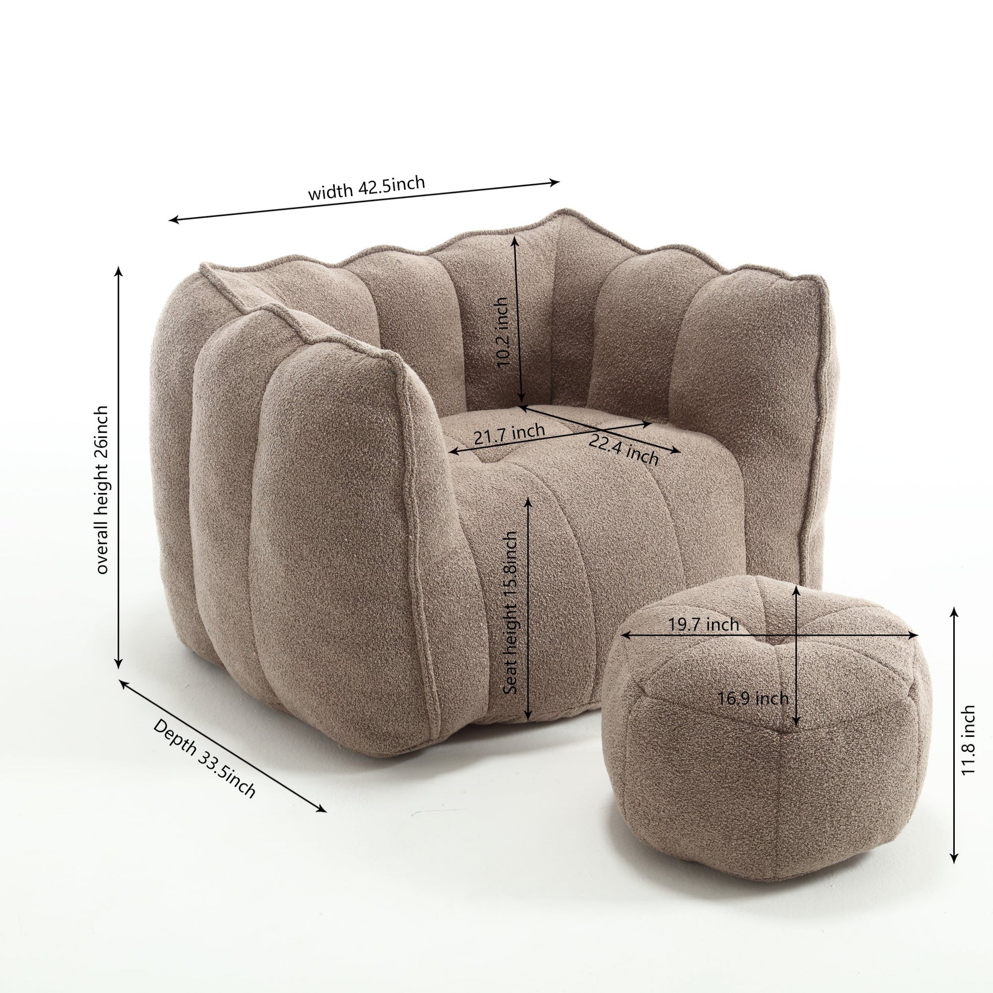 Soft Bean Bag Chair with High Resilient Foam(Chips)for living room and bedroom,Comfortable Square Lazy Sofa with Footstool - Korvel