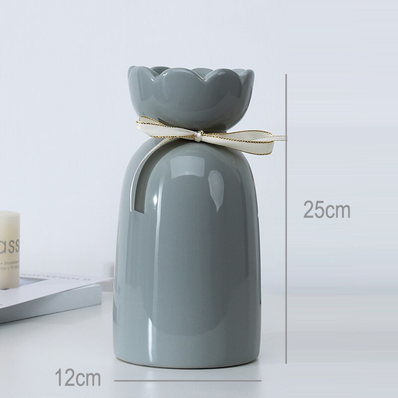 Elegant European-Style Ceramic Ribbon Vase for Home Decor