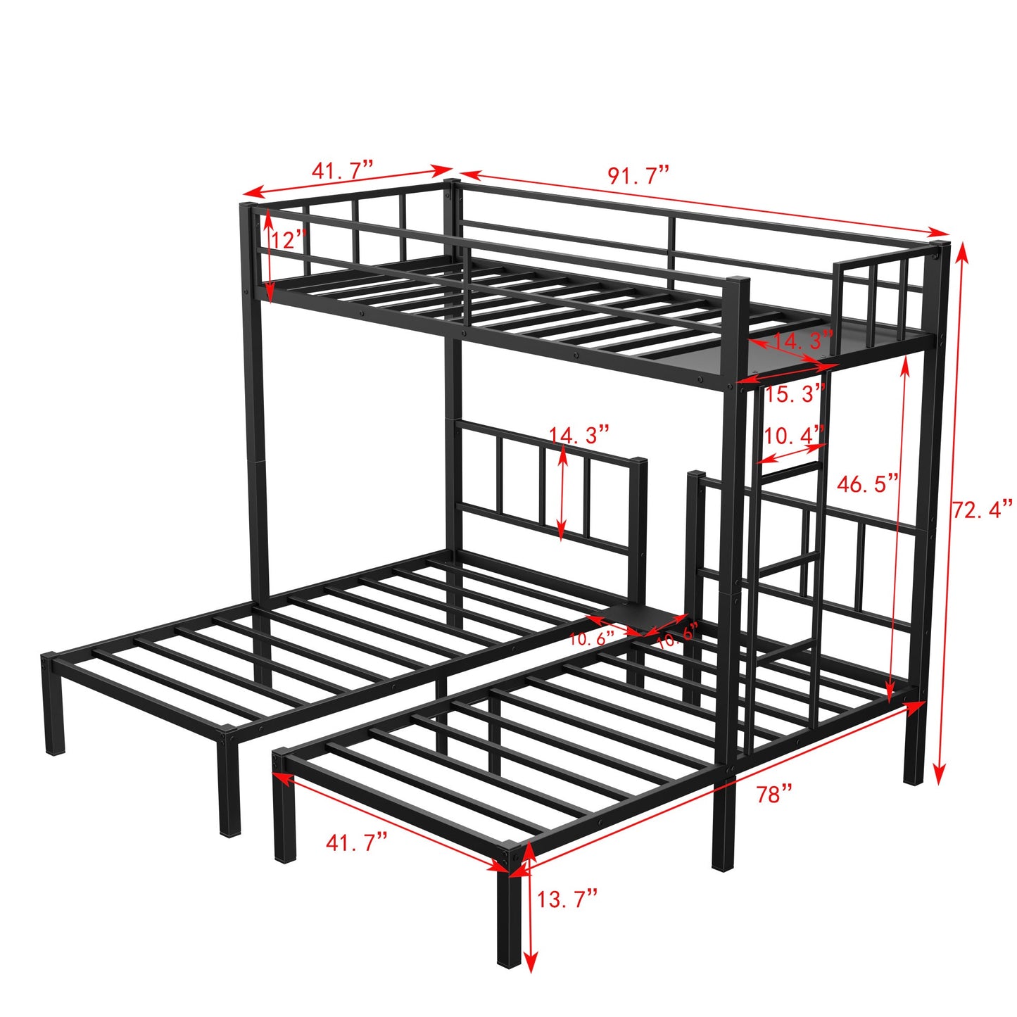 Twin over Twin & Twin Bunk Beds for 3, Twin XL over Twin & Twin Bunk Bed Metal Triple Bunk Bed, Black - Korvel