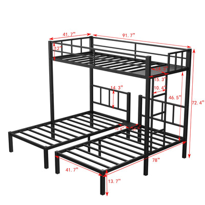 Twin over Twin & Twin Bunk Beds for 3, Twin XL over Twin & Twin Bunk Bed Metal Triple Bunk Bed, Black - Korvel