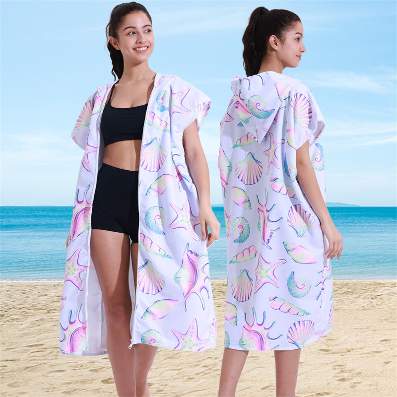 Hooded Towel Ultra-fine Fiber Zipper Wearable Bathrobe Cape Beach Towel - Korvel