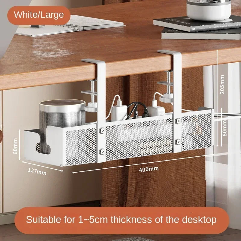 No-drill under-desk cord rack: metal mesh, high-load cable holder. - Korvel