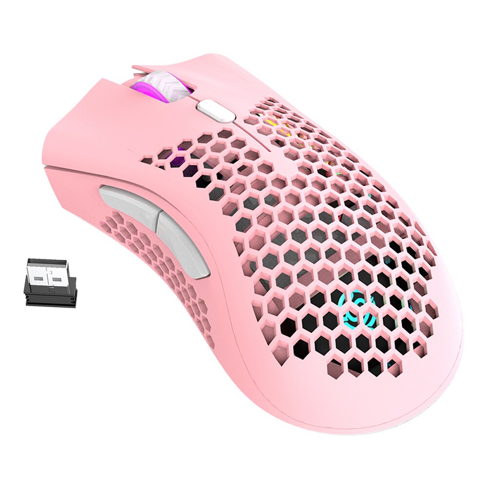 2.4GHz Wireless Gaming Mouse 7 Button 1600 DPI Adjustable RGB Backlit Rechargeable Mouse Lightweight Honeycomb Shell Gamer Mice - Korvel