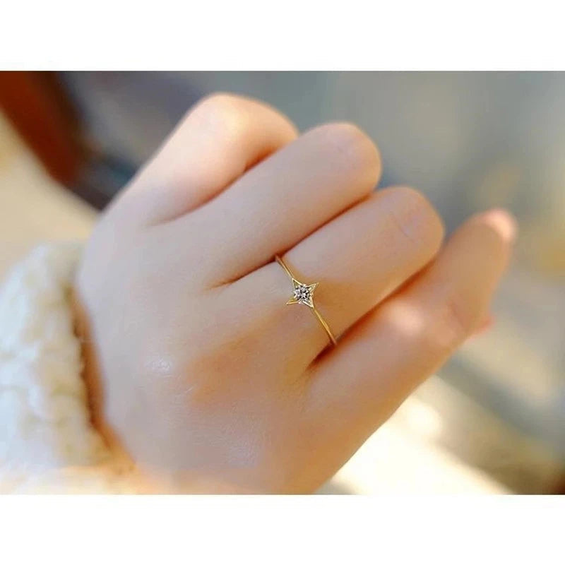 925 Sterling Silver Single Zircon Ring Simple Geometric Slim Finger Party Wedding Gold Ring Accessories Jewelry - Korvel