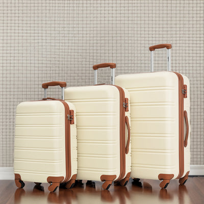 Antique White 3 Piece Luggage Set Hardside Spinner Suitcase with TSA Lock 20" 24' 28" Available - Korvel