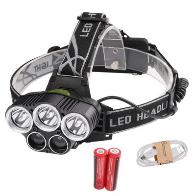 LED Headlamp 5 CREE XM-L T6 15000 lumens LED USB  Camping Hike Emergency Light - Korvel