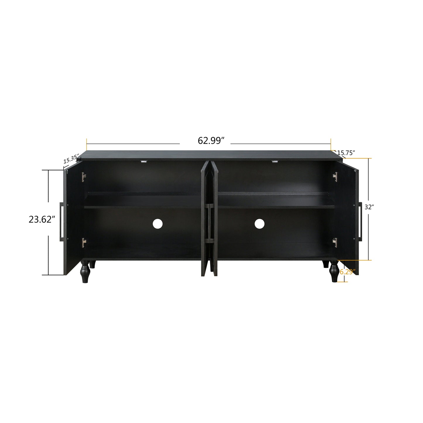 Carved Flower Door Large Storage Cabinet With Metal Handle Suitable For Living Room, Kitchen, Entryway(BLACK) - Korvel