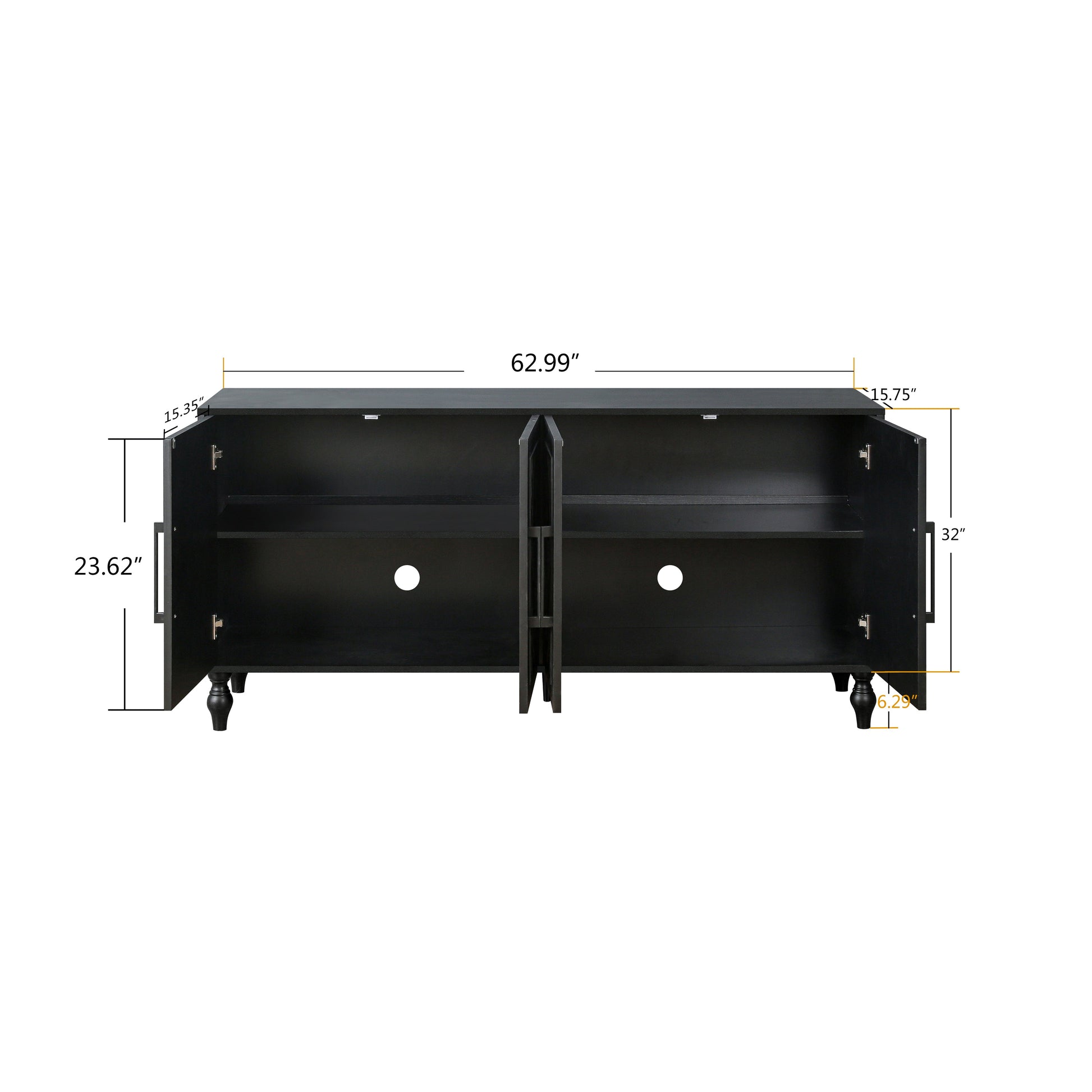 Carved Flower Door Large Storage Cabinet With Metal Handle Suitable For Living Room, Kitchen, Entryway(BLACK) - Korvel