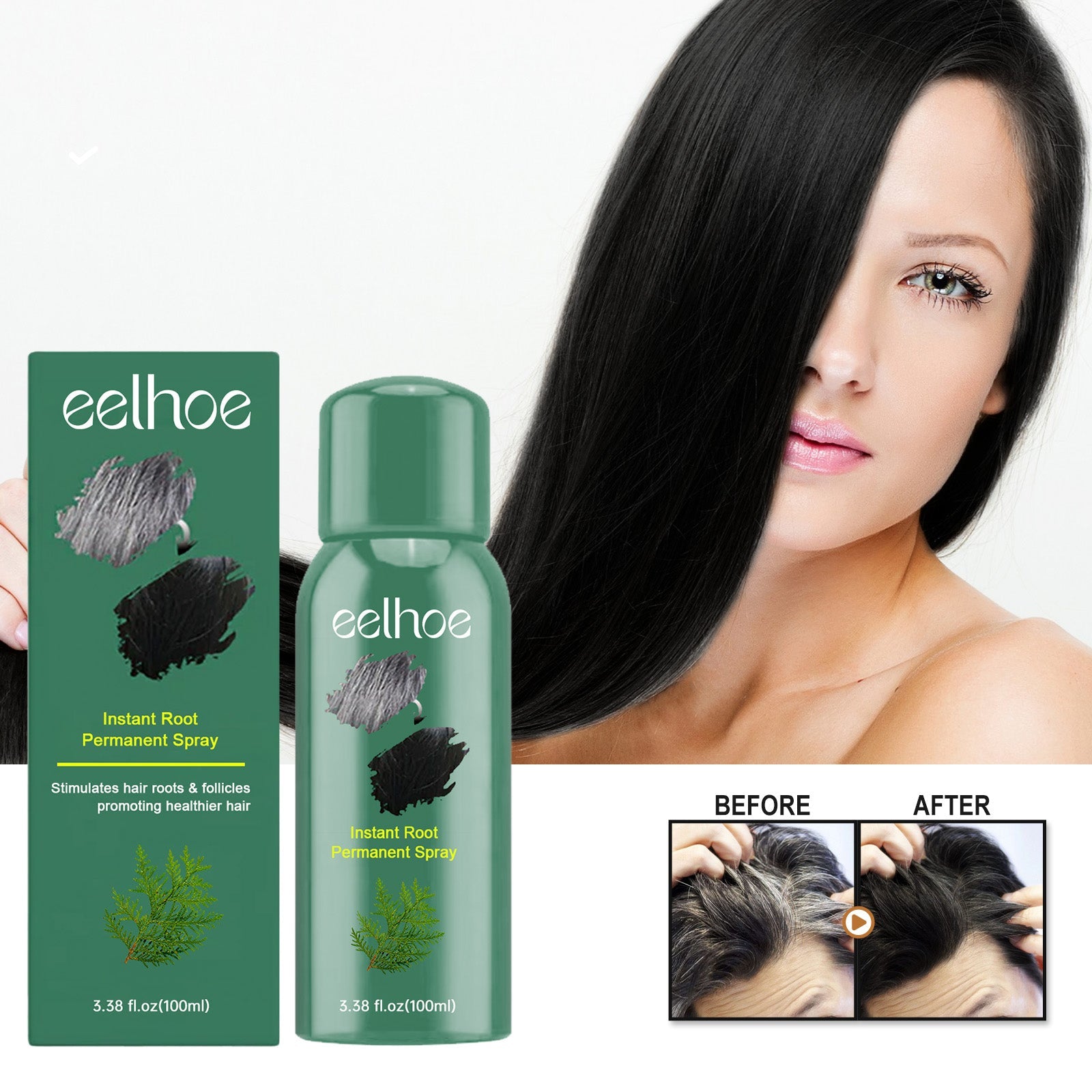 Black Hair Spray Dense Nourishing Roots Shine Smooth Natural Black Hair Cover White Hair Conditioner Spray - Korvel