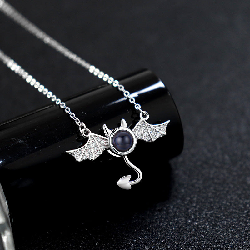 100 languages I love you, projection necklace, female demon, niche European and American design, collarbone chain jewelry - Korvel