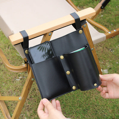 Camping chair leather storage bag mobile phone beer beverage storage bag outdoor chair side bag miscellaneous storage - Korvel